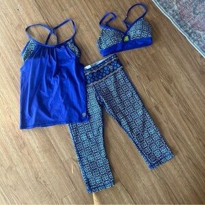Trina Turk Recreation indigo medallion Workout Bundle - Capri, top, sports bra.